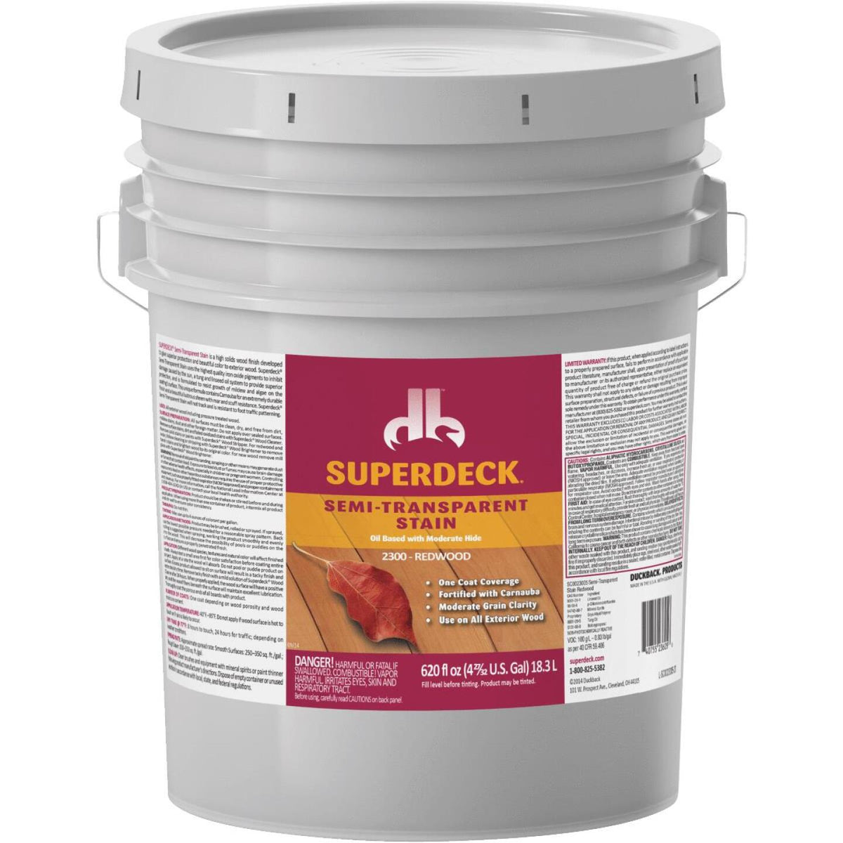 Duckback SUPERDECK Semi-Transparent Exterior Stain, Redwood, 5 Gal ...