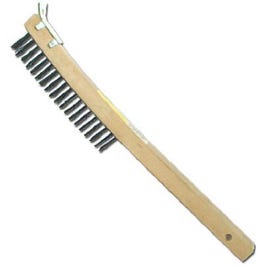 Wire Brush With Scraper, Curved Long Handle, Steel & Wood