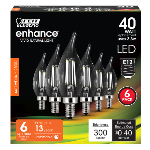 Feit Electric 3.3W (40W Replacement) Soft White (2700K) BA10 Dimmable Enhance LED Filament Bulb