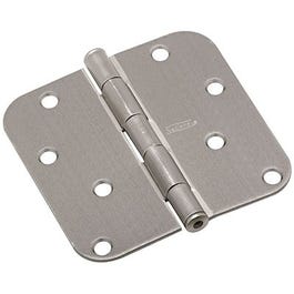 Door Hinge, Interior, Round-Edge, Satin Nickel, 4-In.