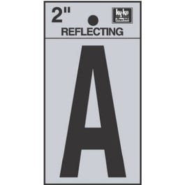 Address Letters, A, Reflective Black/Silver Vinyl, Adhesive, 2-In.