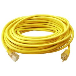 Extension Cord, 12/3, SJTW, Yellow Round Vinyl, 25-Ft.