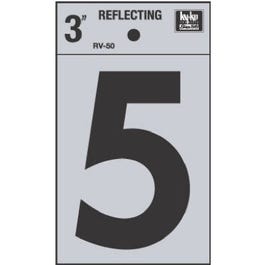 Address Number, 5, Reflective, Black Vinyl Adhesive, 3-In.