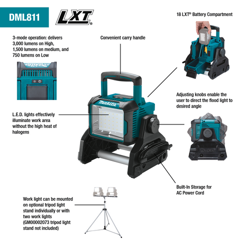 Makita 18V LXT® Lithium‑Ion Cordless/Corded Work Light, Light Only (18 V)