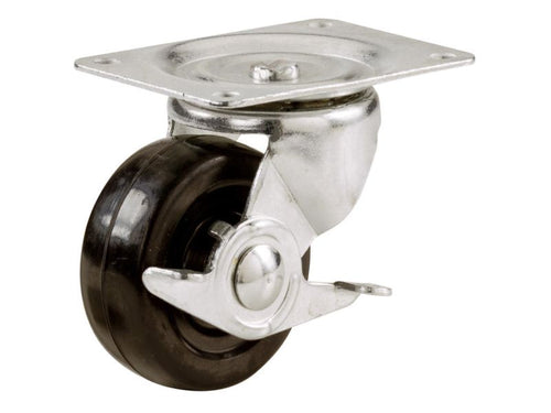 Shepherd Hardware 3-Inch Rubber Swivel Plate Caster with Side Brake, 175-lb Load Capacity