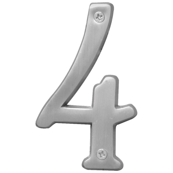 Hy-Ko Prestige Series 4 In. Satin Nickel House Number Four