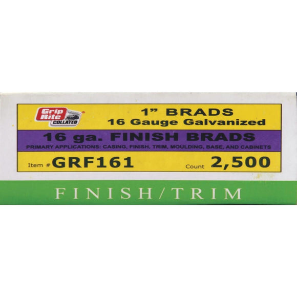 Grip-Rite 16-Gauge Galvanized Straight Finish Nail, 1 In. (2500 Ct.)