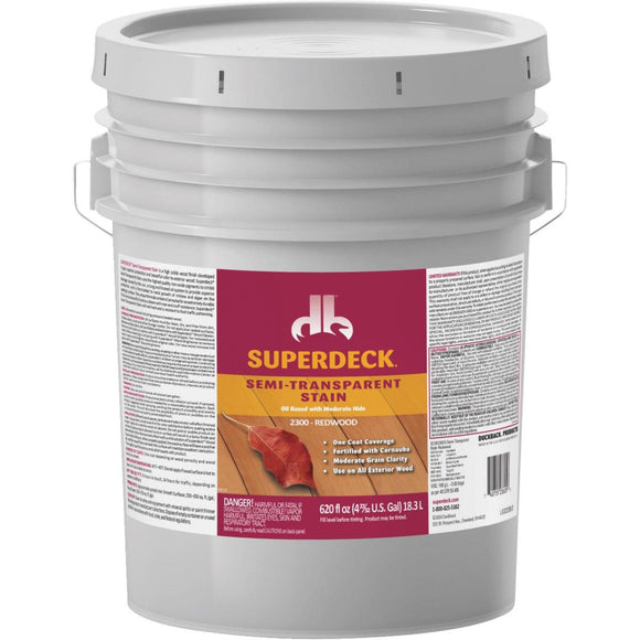 Duckback SUPERDECK Semi-Transparent Exterior Stain, Redwood, 5 Gal.